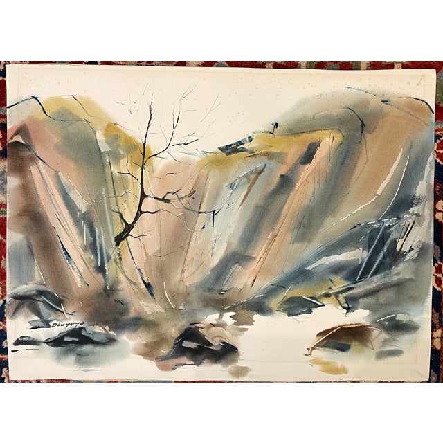 Mid-Century Modern 1974 Brigitte Bowyer Carey Landscape Watercolor For Sale - Image 3 of 4