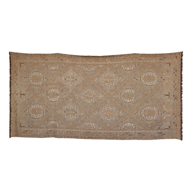 Large Early 20th Century Faded Blue and Camel Soumak Kilim Rug For Sale