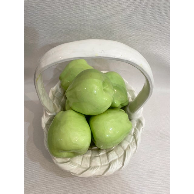 Mid 20th Century White Ceramic Trompe L’oeil Green Apple Basket For Sale In New Orleans - Image 6 of 10