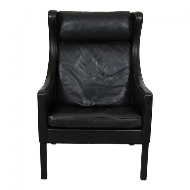 Black Leather Wingchair by Børge Mogensen for Fredericia For Sale - Image 9 of 9