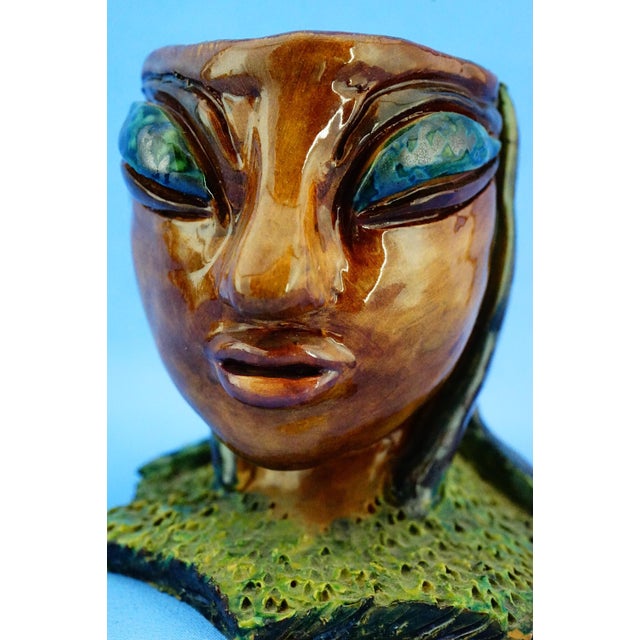 20th Century Ceramic Anthropomorphic Mask Sculptural Vase by Vallauris / Accolay France, 1960s For Sale - Image 15 of 18