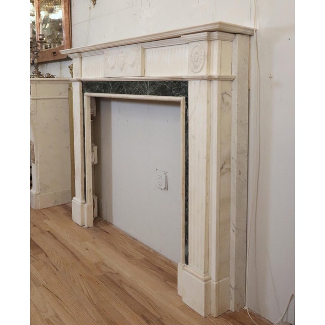 Traditional Regency White Marble Mantel With Emerald Green Marble Inlay For Sale - Image 3 of 13