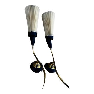 Mid 20th Century Mid Century Modern Brass and Wood Danish Sculptural Wall Sconces - a Pair For Sale