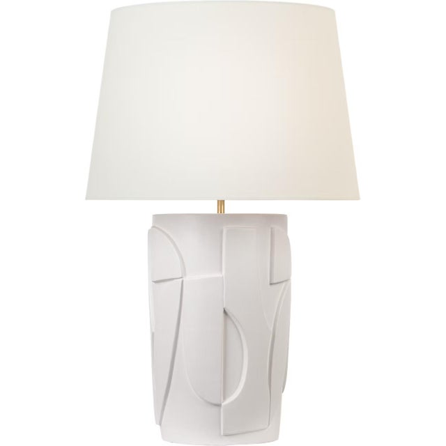 Transitional AERIN by Visual Comfort Signature Klint 28" Table Lamp in Matte White with Linen Shade For Sale - Image 3 of 3
