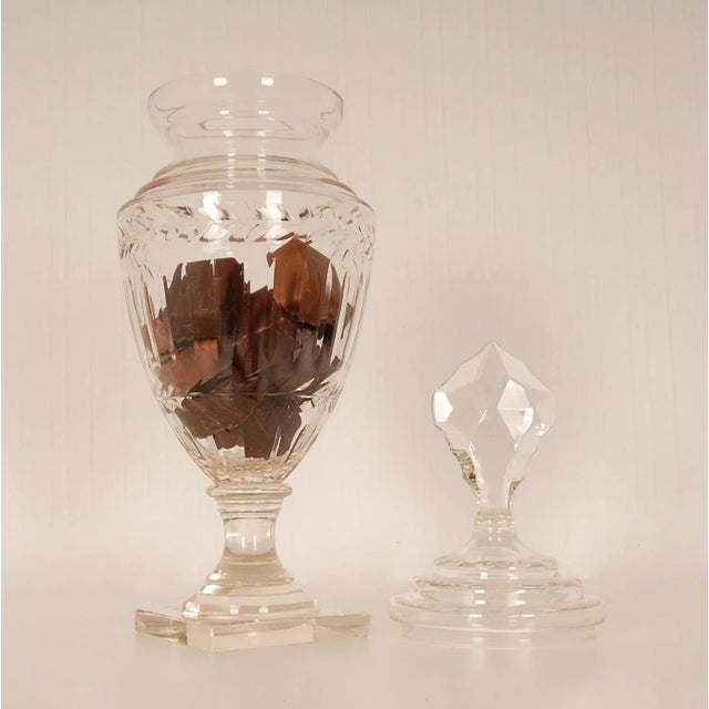 Glass Victorian Sweetmeat Jar Cut Crystal Antique Footed Glass Urn Vase Ginger Jar Covered Coupe For Sale - Image 7 of 12