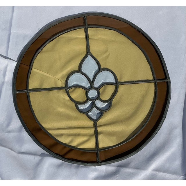 Large Vintage Round Slag Stained Glass and Beveled Glass Round Panel/Window For Sale - Image 11 of 11