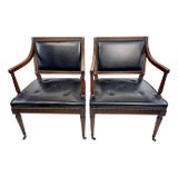Vintage Mid Century Hickory Regency-Style Mahogany and Leather Armchairs, a Pair For Sale