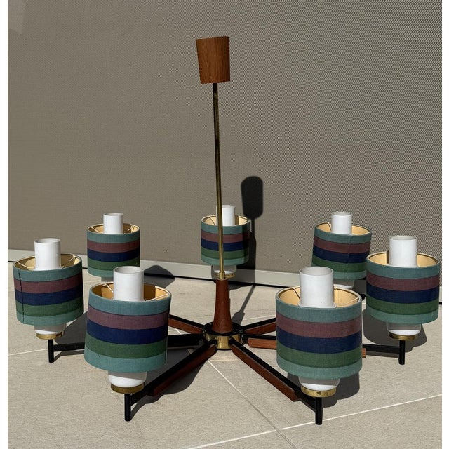 Black Modern Scandinavian Teak and Opaline Glass Chandelier, Denmark, 1960s For Sale - Image 8 of 8