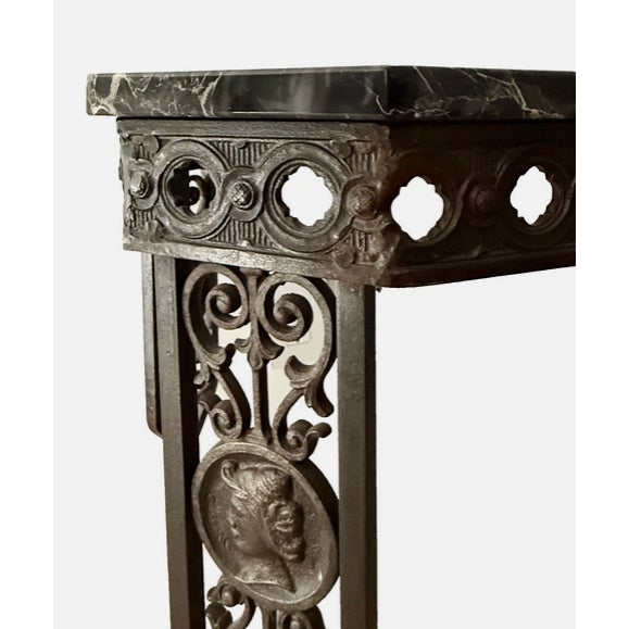 Circa 1925 Neoclassical Revival Wrought Iron and Marble Portrait Medallion Console Table For Sale - Image 11 of 17