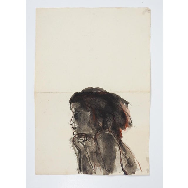 Portraiture Early 20th Century Ink Wash Study of Woman Painting For Sale - Image 3 of 3