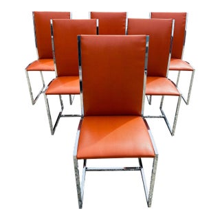 Vintage Mid Century Dining Chairs in the Manner of Milo Baughman/Set of Six. For Sale