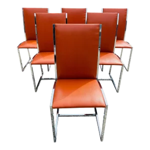 Vintage Mid Century Dining Chairs in the Manner of Milo Baughman/Set of Six.