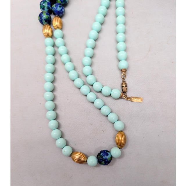 Metal Vintage 1960s Signed Pauline Rader Beaded Art Glass Sautoir Necklace For Sale - Image 7 of 9