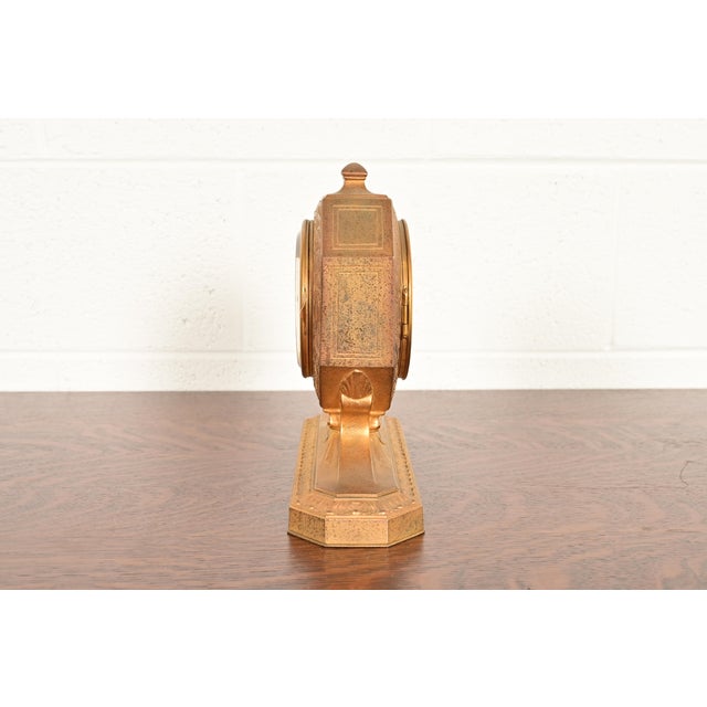 Bronze Tiffany Studios New York Arts & Crafts Bronze Doré Desk Clock or Mantel Clock, Circa 1910 For Sale - Image 8 of 14
