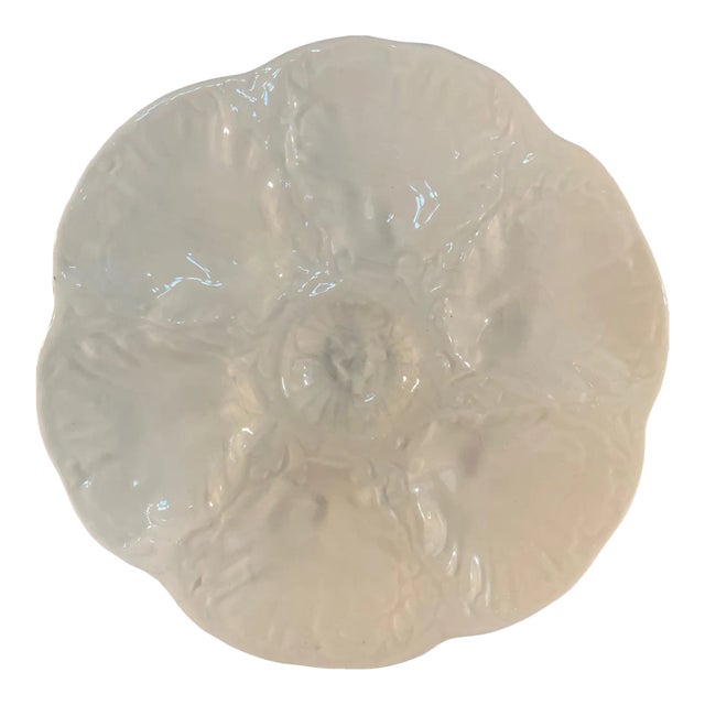 Mid 20th Century French Gien White Oyster Plate For Sale