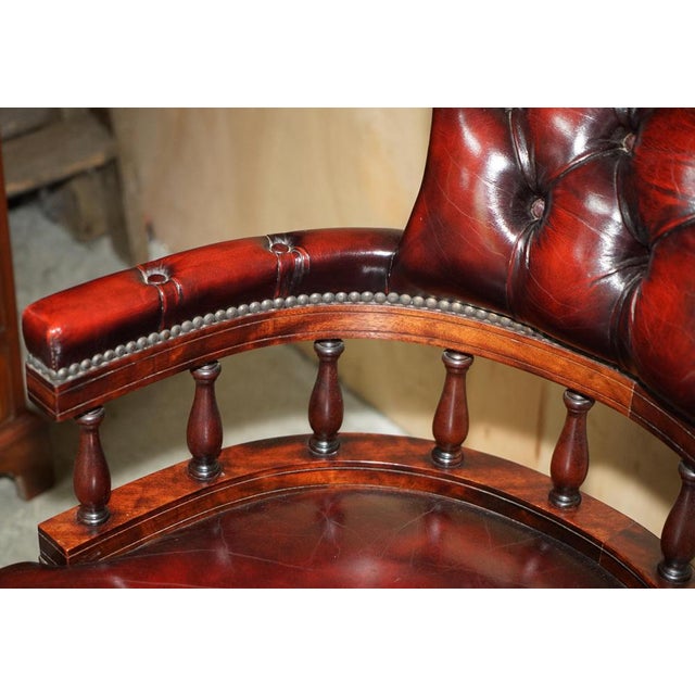 Oxblood Leather Chesterfield Captain's Chairs with Floor Lock Rings, Set of 2 For Sale - Image 9 of 18