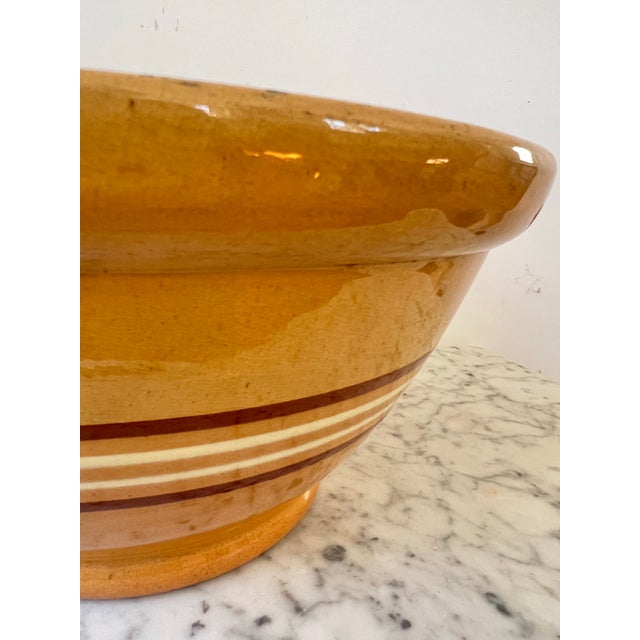 Mustard Extra Large Striped Earthenware Bowl For Sale - Image 8 of 9