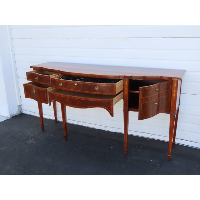 Brown Karges Hepplewhite Style Inlay Long Sideboard Credenza Bathroom Vanity 6568 For Sale - Image 8 of 18