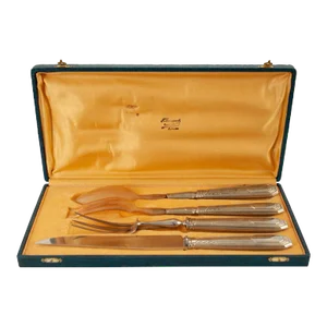 French Vintage Boxed Set of Celluloid & Steel Serving Utensils