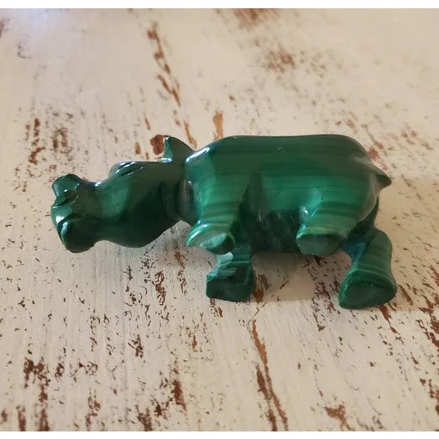 Mid 20th Century Malachite Carved & Polished Rhinoceros Shaped Stone For Sale - Image 5 of 11