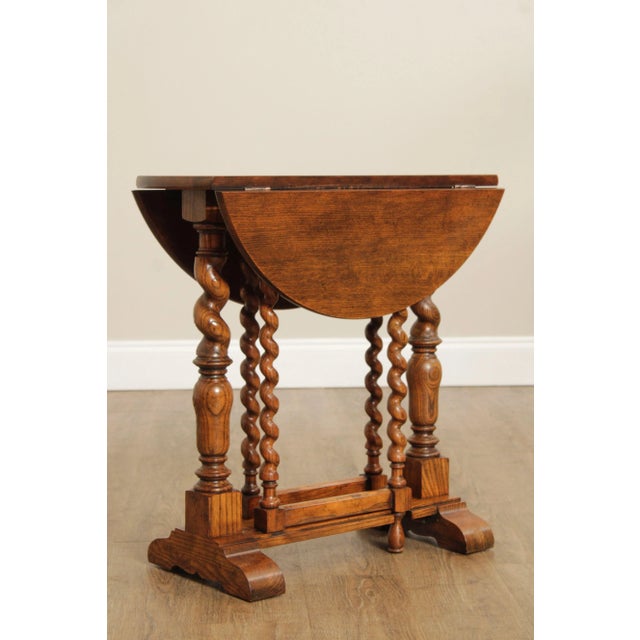 English 1970s Baker Furniture Jacobean Style Oak Barley Twist Drop Leaf Table For Sale - Image 3 of 12