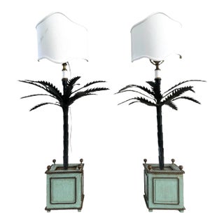 Vintage Italian Potted Tole Palm Tree Lamps For Sale