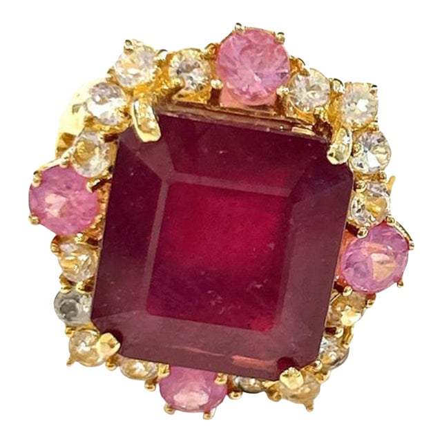 Bochic “Orient” Red Ruby & Multi Sapphire Cocktail Ring Set in 18k Gold & Silver Size 10 For Sale