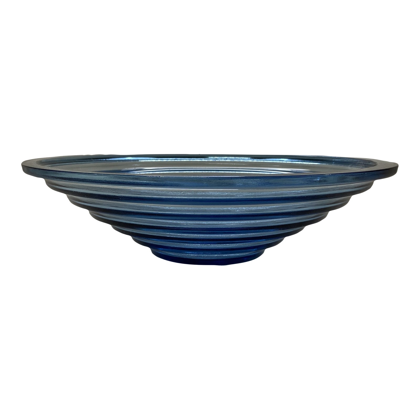 Late 20th Century Blue Ribbed Glass Bowl | Chairish