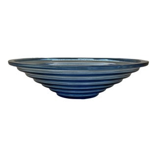 Late 20th Century Blue Ribbed Glass Bowl For Sale