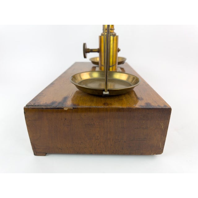 Antique Laboratory Precision Balance Scale, Brass & Wooden Base, Germany, Circa 1900 For Sale - Image 10 of 18
