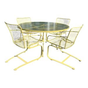 Mid Century Cast Iron Yellow Outdoor Set