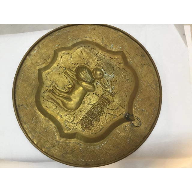 Vintage Anglo Raj Hanging Hammered Pierced Brass Tray For Sale - Image 10 of 11