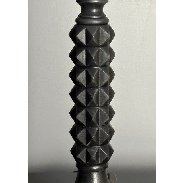 Black Mid-Century Modern Brutalist Wood Turned and Ebonized Table Lamp by Charles Dudouyt, 1950s For Sale - Image 8 of 14