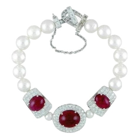 GIA Certified Burma No Heat Natural Spinel & Diamond & Pearl Bracelet, 18KWG For Sale