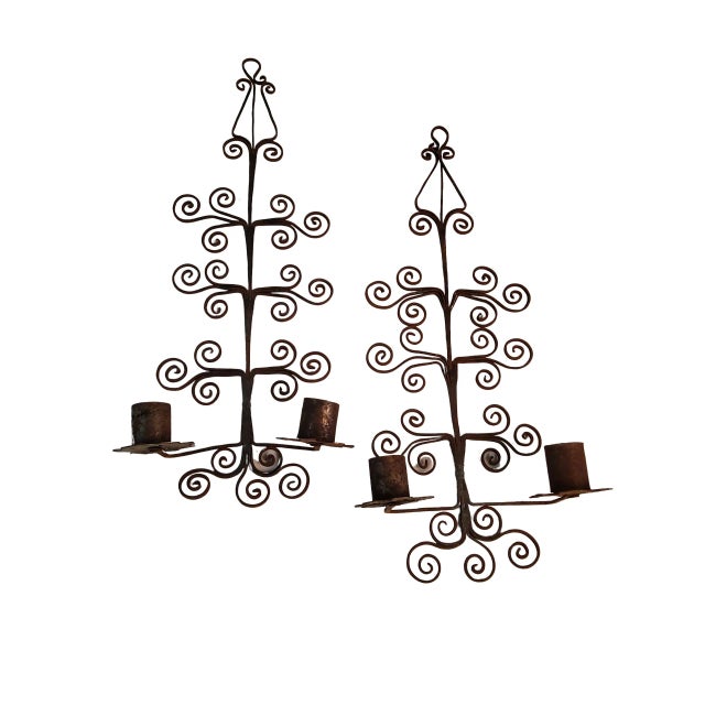 Pair of 1950s Hand-Crafted Metal Wall Candle Sconces For Sale - Image 4 of 4