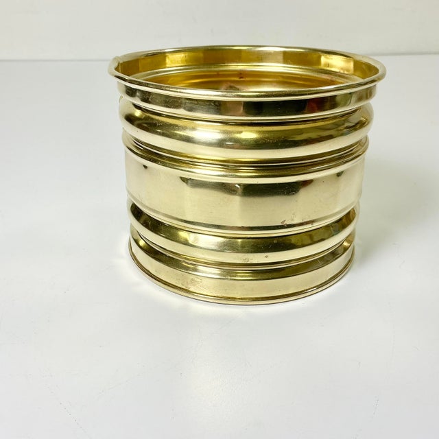 Mid 20th Century Mid-Century Boho Chic Hollywood Regency Small Brass Round Planter For Sale - Image 5 of 8