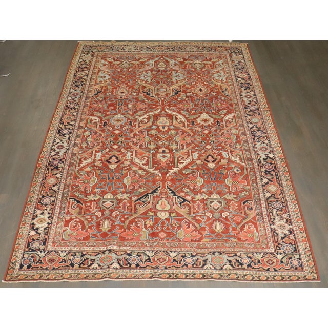 Textile Antique Zabihi Collection Persian Heriz Geometric Rug - 7'6" x 10'10" For Sale - Image 7 of 10