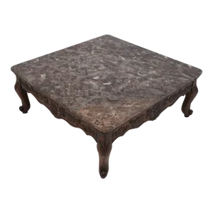 Marble Top French Louis XV Style Carved Coffee Table