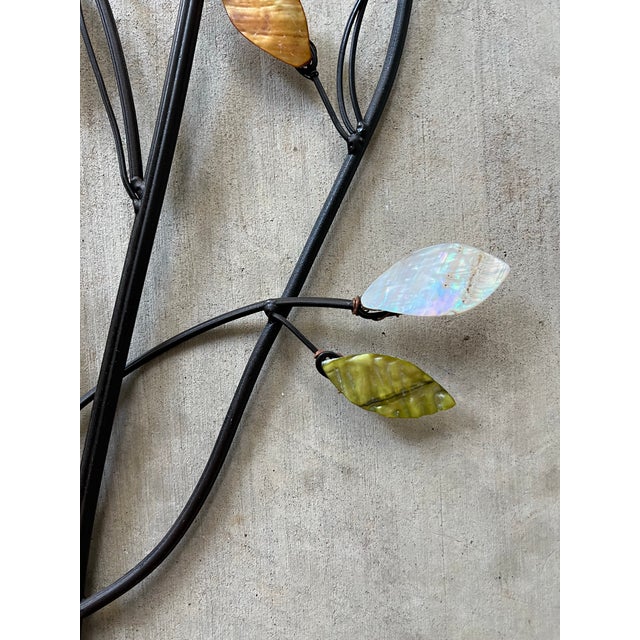 Curtis Jere Curtis Jere-Style Wrought Iron Mother of Pearl Leaves Branches Wall Hanging For Sale - Image 4 of 12