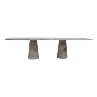Silver Travertine Rectangle Dining Table by My Habitat Design For Sale