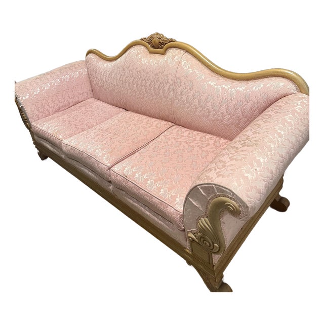 Louis XV Pink Damask Sofa For Sale