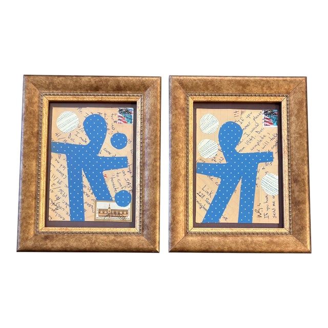 Contemporary 2 Original Wayne Cunningham Abstract Collages Tabletop Frames-A Pair For Sale