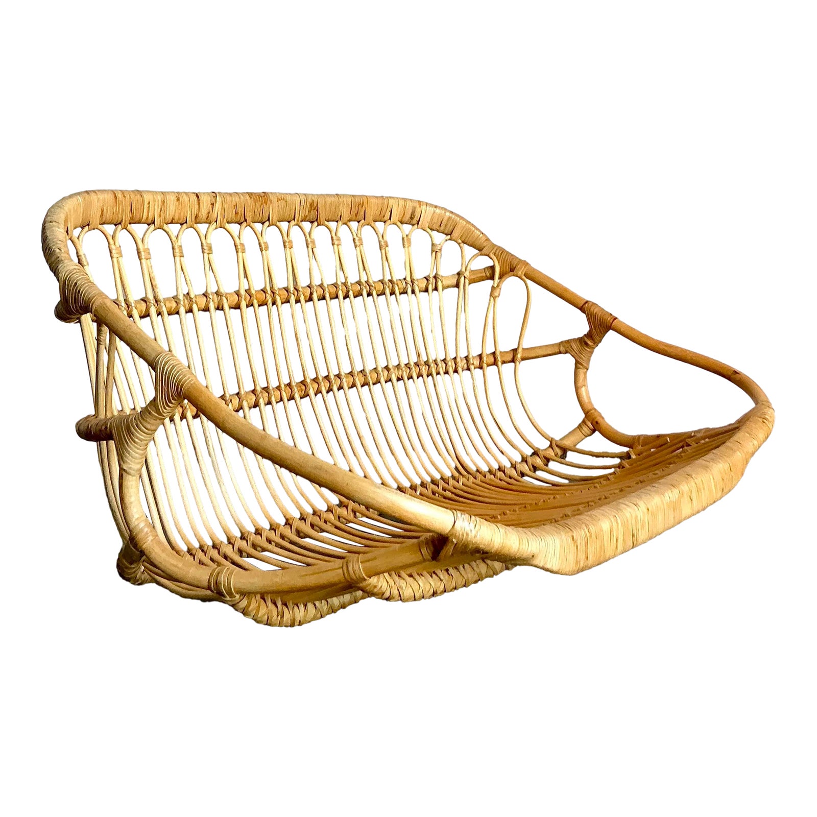 Vintage Boho Wrapped Rattan Hanging Bench | Chairish
