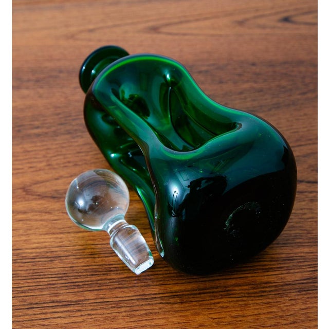 1960s Mid 20th Century Modern Art Glass Studio Decanter Green Barware Holmegaard Kluk For Sale - Image 5 of 12