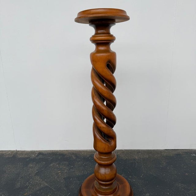 Mid century barley twist pedestal in polished walnut 1960s large sculptural pedestal in solid walnut with an open barley...