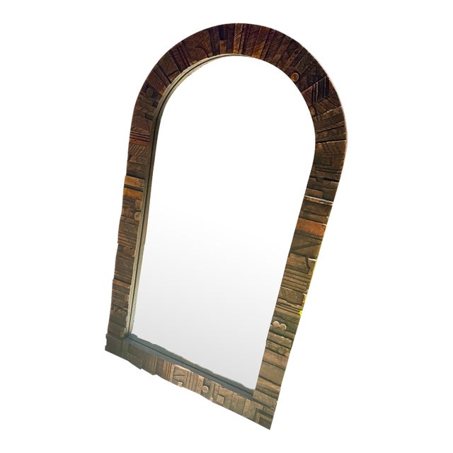 Mid Century Lane Pueblo Brutalist Vintage Mirror For Sale