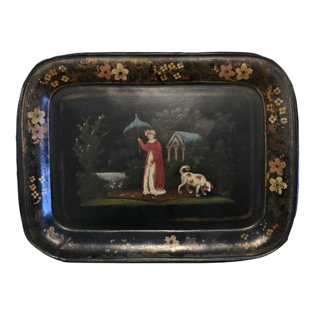 Antique Japanned Toleware Tray For Sale