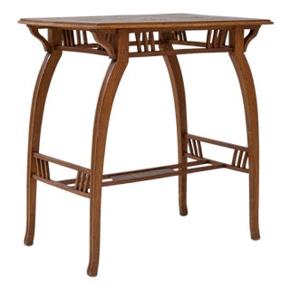 1900s French Art Nouveau Wooden Side Table With Floral Top For Sale