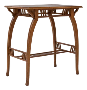1900s French Art Nouveau Wooden Side Table With Floral Top