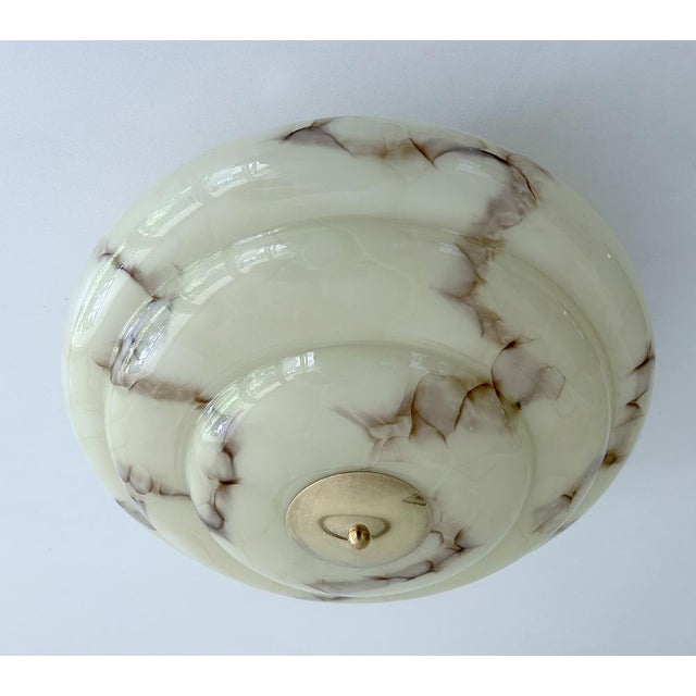 Modern Art Deco Ceiling Light in Ivory Marbled Glass, 1930s For Sale - Image 3 of 17